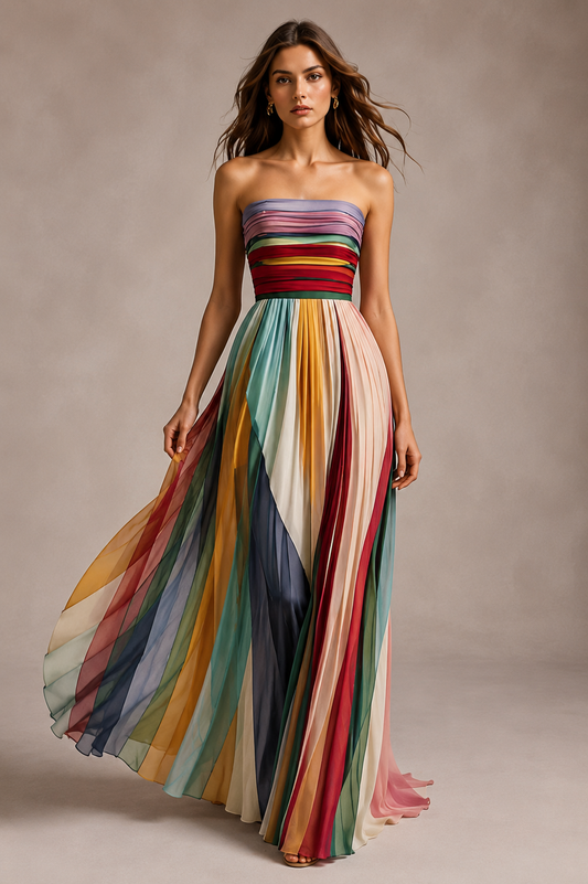 Robe longue rayée à bustier dos nu
