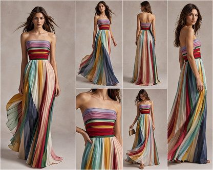 Robe Longue Imprimée Dos Nu à Bustier – Élégance Estivale